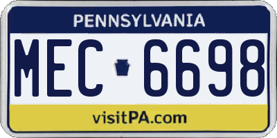 PA license plate MEC6698