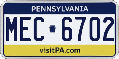 PA license plate MEC6702