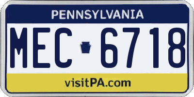 PA license plate MEC6718