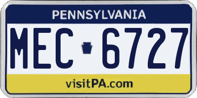 PA license plate MEC6727
