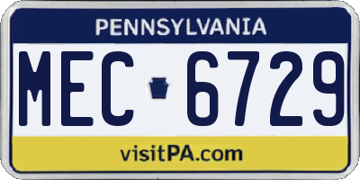 PA license plate MEC6729