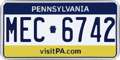 PA license plate MEC6742