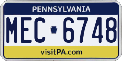 PA license plate MEC6748