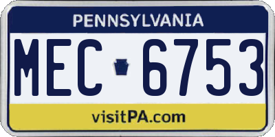 PA license plate MEC6753