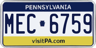PA license plate MEC6759