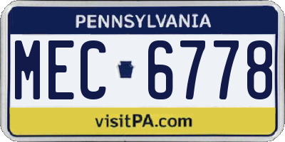 PA license plate MEC6778