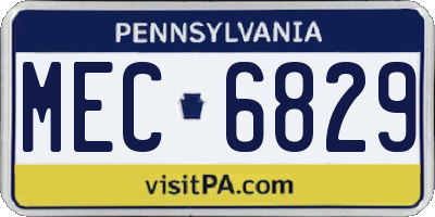 PA license plate MEC6829