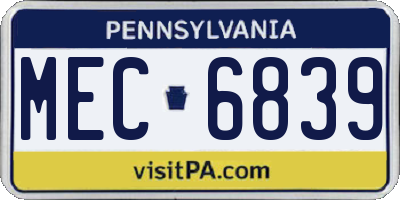 PA license plate MEC6839