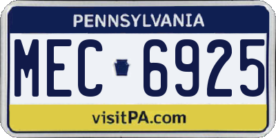 PA license plate MEC6925