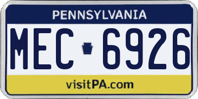 PA license plate MEC6926