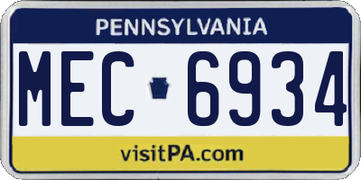 PA license plate MEC6934