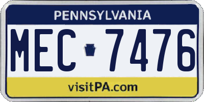 PA license plate MEC7476