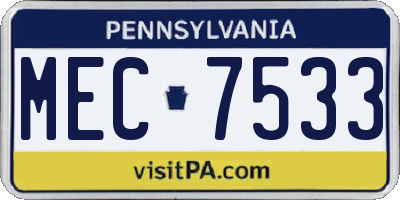 PA license plate MEC7533