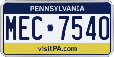 PA license plate MEC7540
