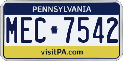 PA license plate MEC7542