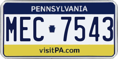 PA license plate MEC7543