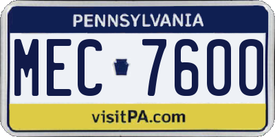 PA license plate MEC7600