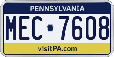 PA license plate MEC7608