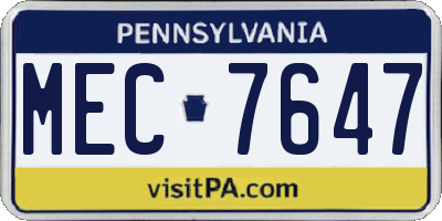 PA license plate MEC7647