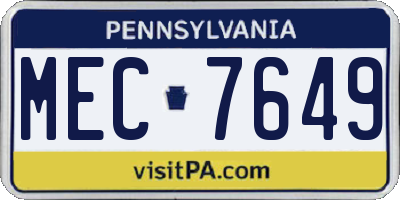 PA license plate MEC7649