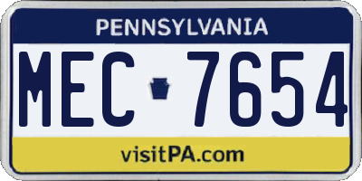 PA license plate MEC7654
