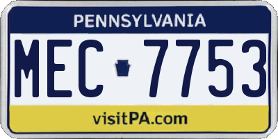 PA license plate MEC7753