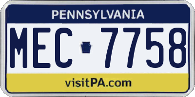 PA license plate MEC7758