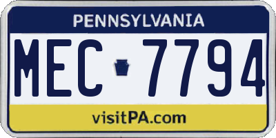 PA license plate MEC7794