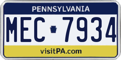PA license plate MEC7934