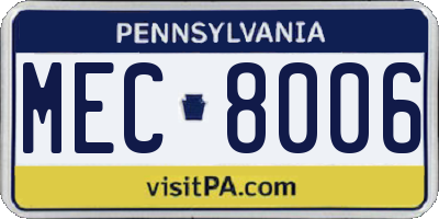PA license plate MEC8006