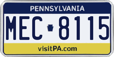 PA license plate MEC8115