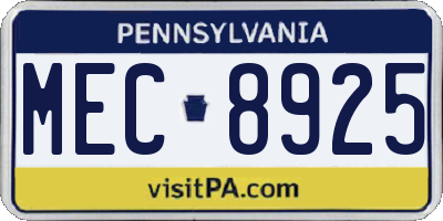 PA license plate MEC8925