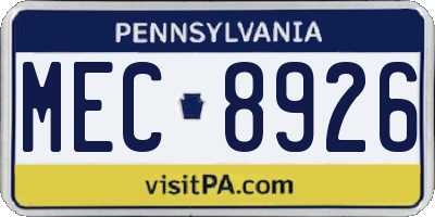 PA license plate MEC8926