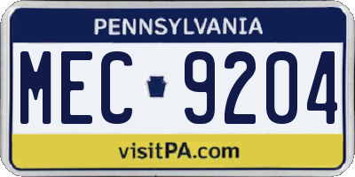 PA license plate MEC9204