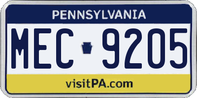 PA license plate MEC9205