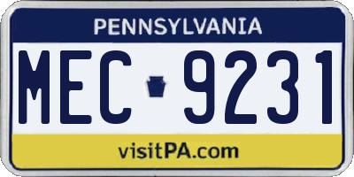 PA license plate MEC9231