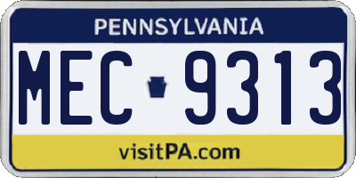PA license plate MEC9313