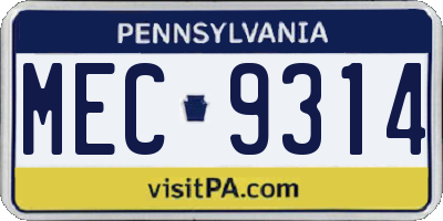 PA license plate MEC9314