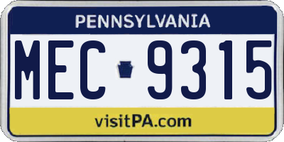 PA license plate MEC9315