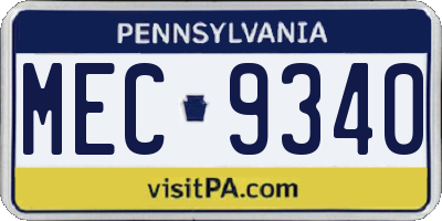 PA license plate MEC9340
