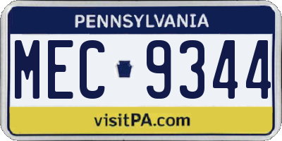 PA license plate MEC9344