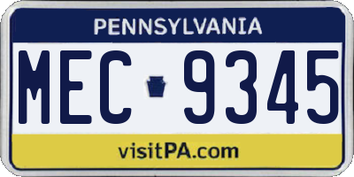 PA license plate MEC9345