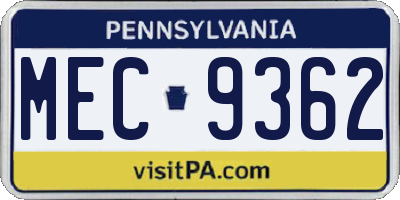 PA license plate MEC9362