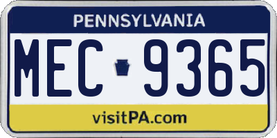 PA license plate MEC9365
