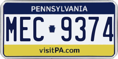 PA license plate MEC9374