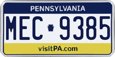 PA license plate MEC9385