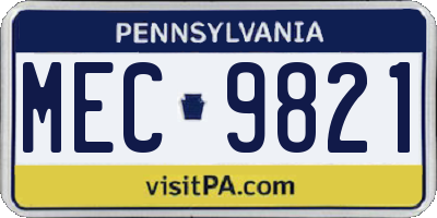 PA license plate MEC9821
