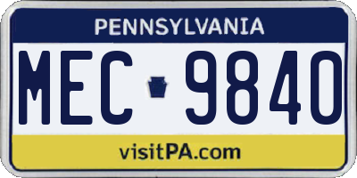PA license plate MEC9840