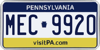 PA license plate MEC9920