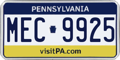 PA license plate MEC9925